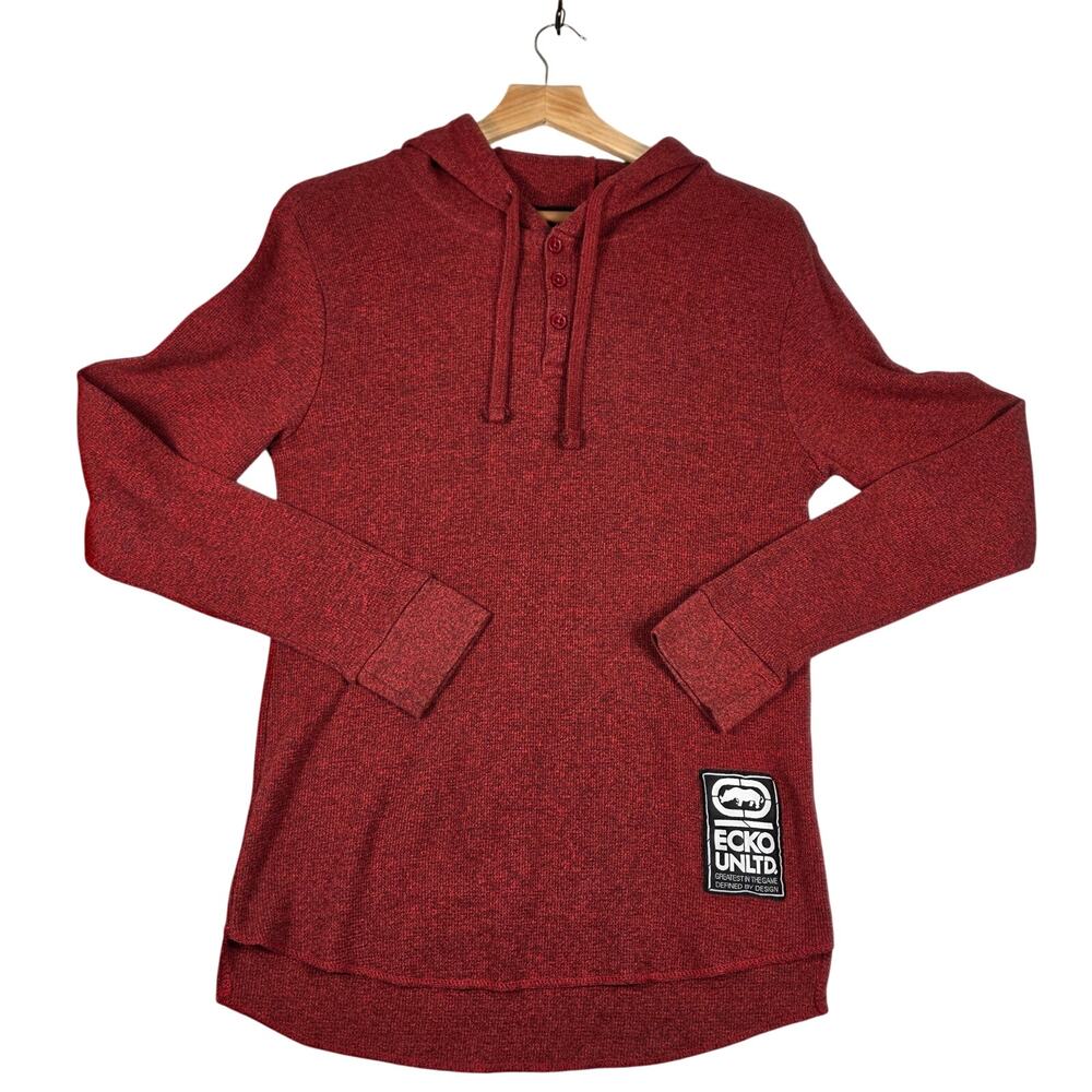 Ecko Unlimited Marled Waffle Knit Henley Style Hoodie